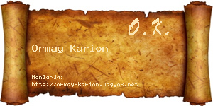 Ormay Karion névjegykártya